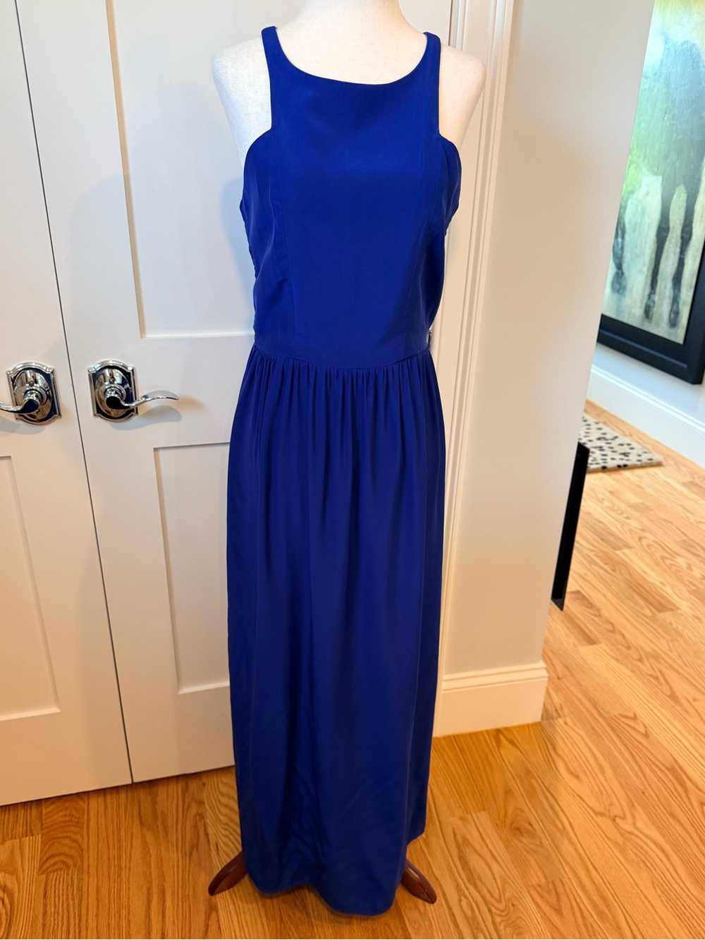 Amanda Uprichard Silk Royal Blue Maxi Dress with High Scoop Neck